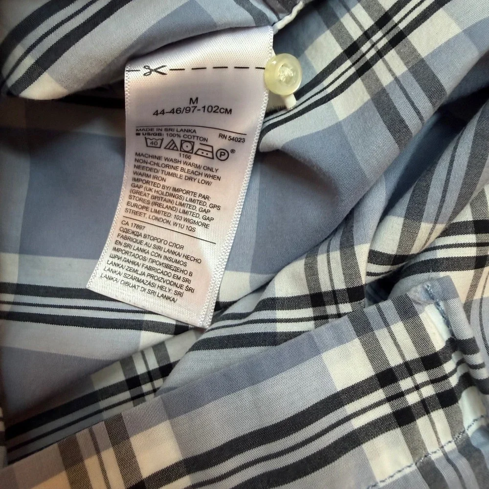 Banana Republic Mens Slim Fit Plaid Button Down Shirt Blue White Cotton Medium